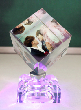 定制3张照片生日礼物水晶旋转