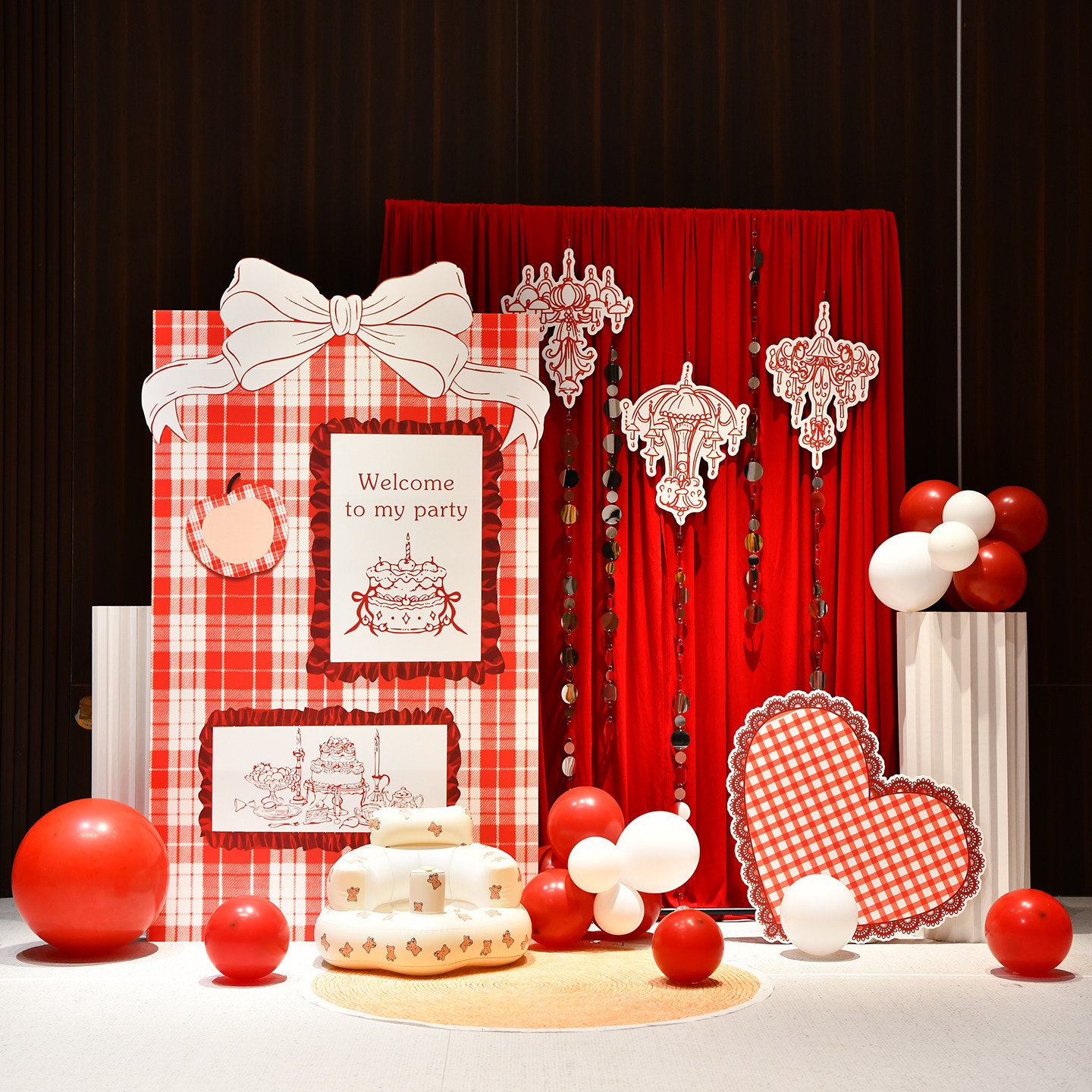 法式蝴蝶结套装格子派对装饰气球宝宝周岁生日场景布置kt背景板墙,淘宝优惠券,粉丝福利购,淘宝优惠卷