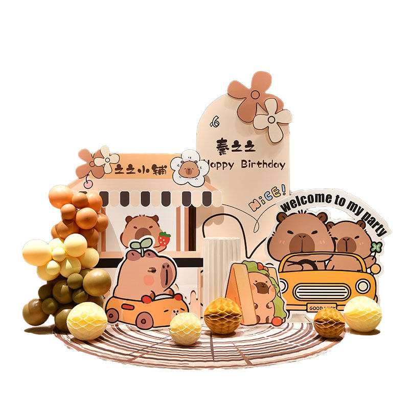 卡皮巴拉水豚主题生日布置一周岁快乐装饰派对场景气球背景墙kt板,淘宝优惠券,粉丝福利购,淘宝优惠卷