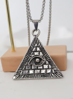 新款个性三角形吊坠潮男复古恶魔之眼项链欧美街头嘻哈风合金配饰