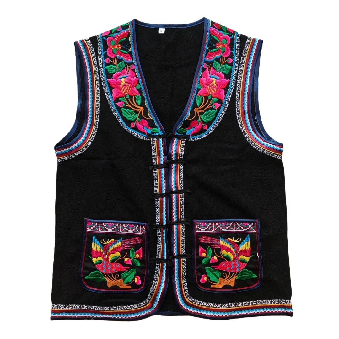 云南滇七彩绣花马甲黑色帆布禄劝马甲马夹绣花口袋,淘宝优惠券,粉丝福利购,淘宝优惠卷