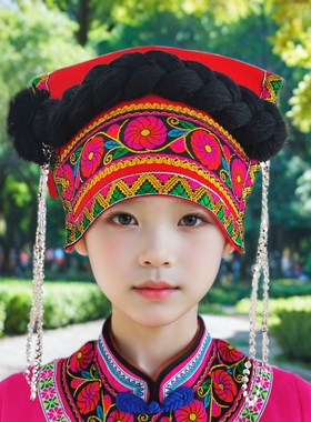 简单款儿童瓦盖帽新小蝴蝶女帽彝族服装配饰彝族头饰少数民族帽子