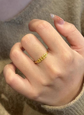 金色招财黄铜钱戒指新中式复古五帝币钱币小金币指环聚财玄学戒指