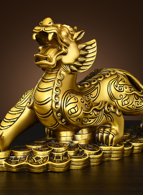 纯黄铜金钱貔貅一对摆件招财家居