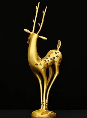 铜梅花鹿铜摆件进宝一路发福鹿家居雕塑摆设客厅装饰创意饰品纯