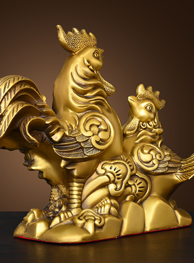 纯黄铜鸡摆件母鸡公鸡装饰工艺品