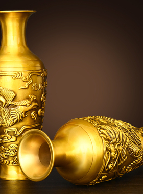 纯黄铜花瓶摆件一对客厅佛堂祠堂