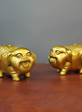 纯黄铜生肖猪摆件铜猪工艺品