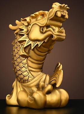 纯黄铜龙头鱼鲤鱼独站鳌头鱼摆件