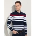 Lang Đặng mùa thu áo thun sọc mới nam dài tay cotton giản dị Áo thun cotton cotton nam rộng rãi - Polo áo kẻ nam Polo
