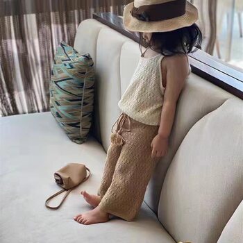 miya girls knitted hollow suit 23 new summer ins style thin vest baby fashion pants wide leg