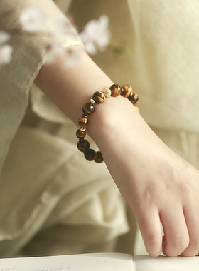 软语招财虎眼石银镀金男女款手链