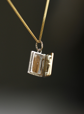 星芒丨纯银镀金镶彩宝书本项链