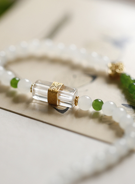 软语碧玉和田玉纯银鎏金双圈手链