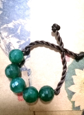 福百瑞珠宝 天然绿玛瑙水晶手作蜡绳编织手链