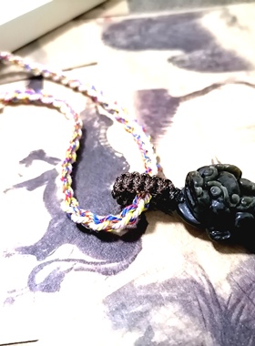 阿福珠宝 天然黑金曜石貔貅藏棉国风原创编织吊坠项链