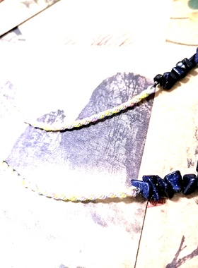 阿福珠宝 天然蓝沙石碎石原创编织藏式手搓棉线项链