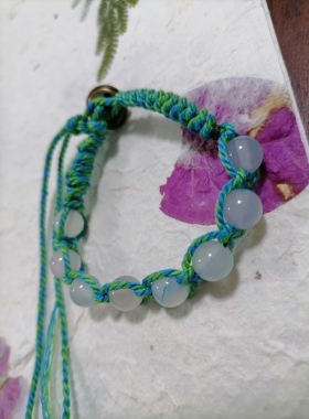 福百瑞珠宝天然淡色玉髓手编复古美搭精工编织手搓棉线手链