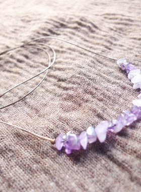 阿福家 天然紫水晶碎石手编一线简约随意蜡绳项链