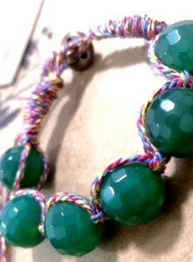 福百瑞珠宝天然绿玛瑙大珠手编复古美搭精工编织手搓棉线手链