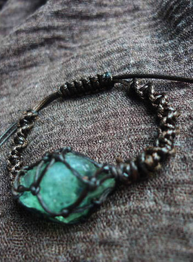 原石手工编织腊绳吊坠