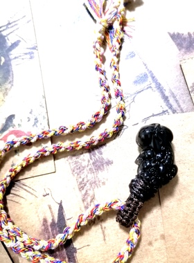 阿福珠宝 天然黑曜石貔貅水晶原石水晶原创编织藏式手搓棉线项链
