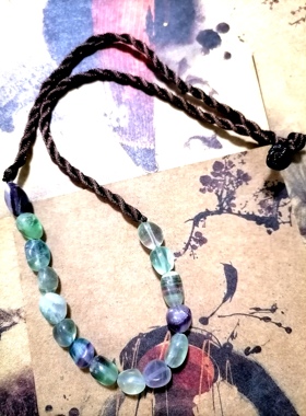 阿福珠宝 天然紫绿萤石随形韵味国风原创编织吊坠项链