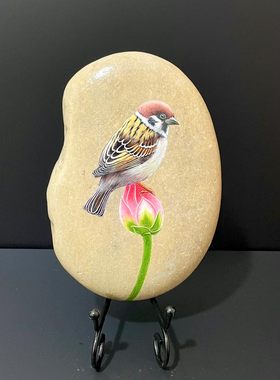 石材摆件中式客厅手绘饰品