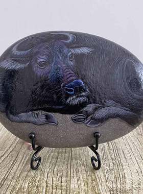 石头摆件中式书房手绘