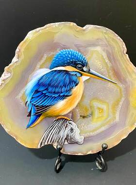 玛瑙片摆件现代简约办公室纯手绘