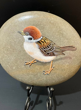 石头画成品麻雀1号节日礼物桌面