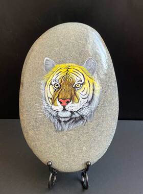 石头摆件中式玄关手绘饰品