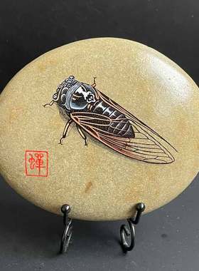 石头摆件中式办公室纯手绘石头画