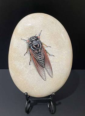 纯手绘创意摆件礼品带支架石头画