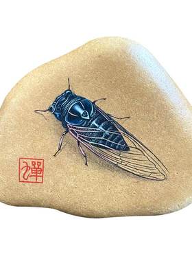 石头摆件现代玄关纯手绘石头画