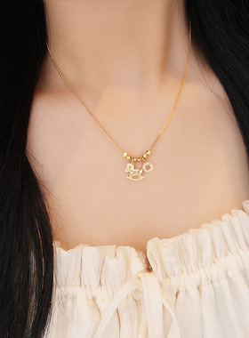 2026年新款纯银马上有钱项链女爆闪碎冰冰  小木马锁骨链生日礼物