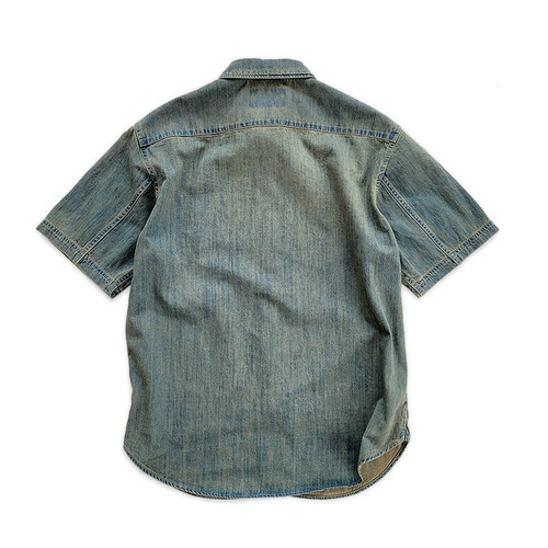 西里布夏季纯棉牛仔半袖衬衫阿美咔叽复古休闲新品非rrl kapital - 图0