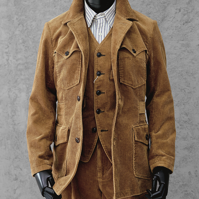 西里布灯芯绒猎装夹克西服咔叽美式复古条绒修身西装外套男非rrl,淘宝优惠券,粉丝福利购,淘宝优惠卷