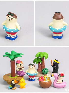 夏日清爽手作迷你游泳圈猫摆件