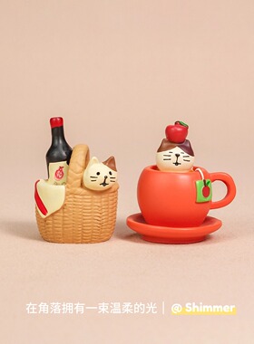 桌面可爱猫咪野餐篮工位摆件