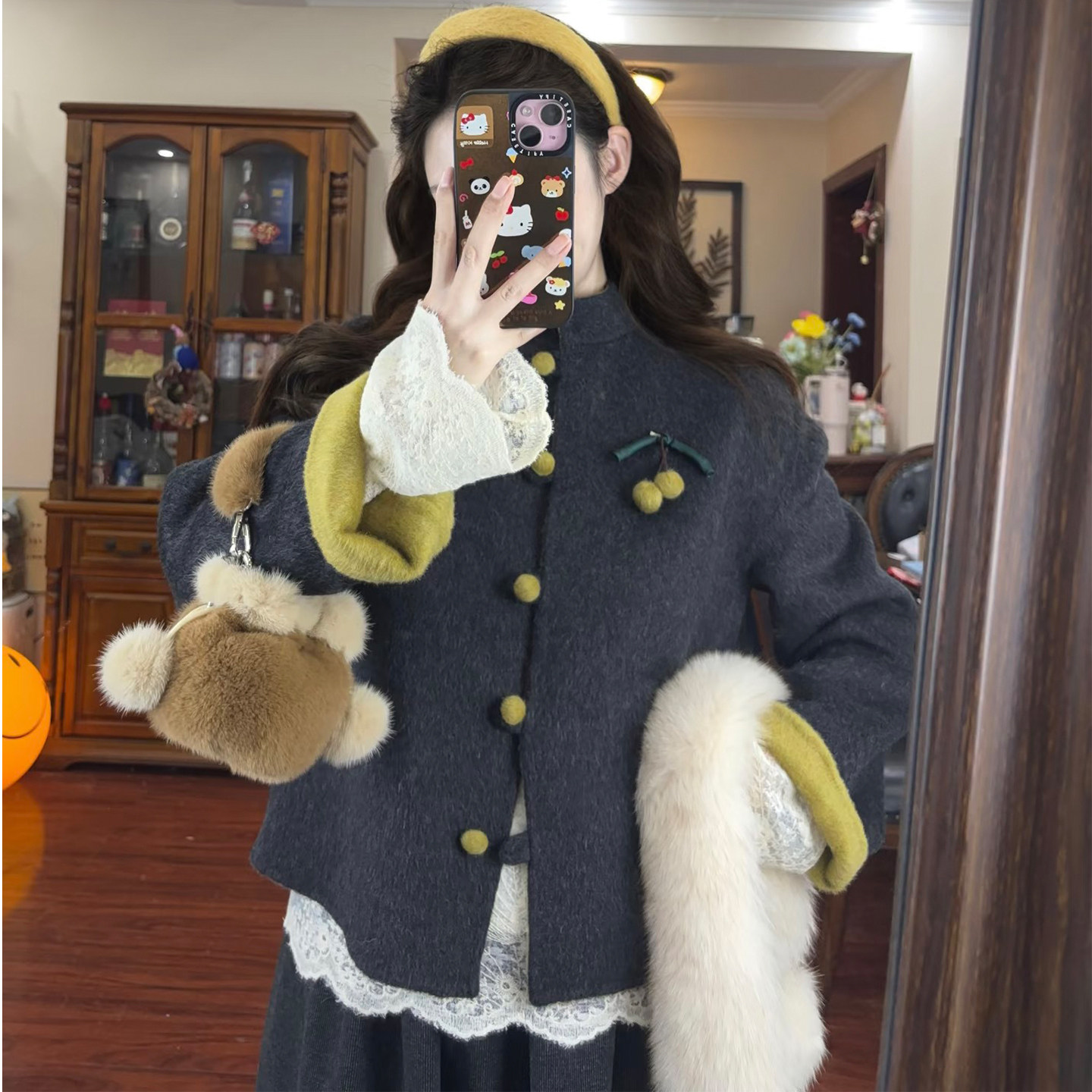 灰色毛呢套装女秋冬季复古学院风小个子撞色外套半身裙显瘦两件套,淘宝优惠券,粉丝福利购,淘宝优惠卷