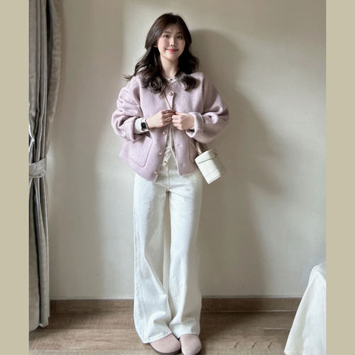 气质毛呢短外套宽松小个子女冬季新款超好看短款呢子大衣宽松显瘦 - 图2