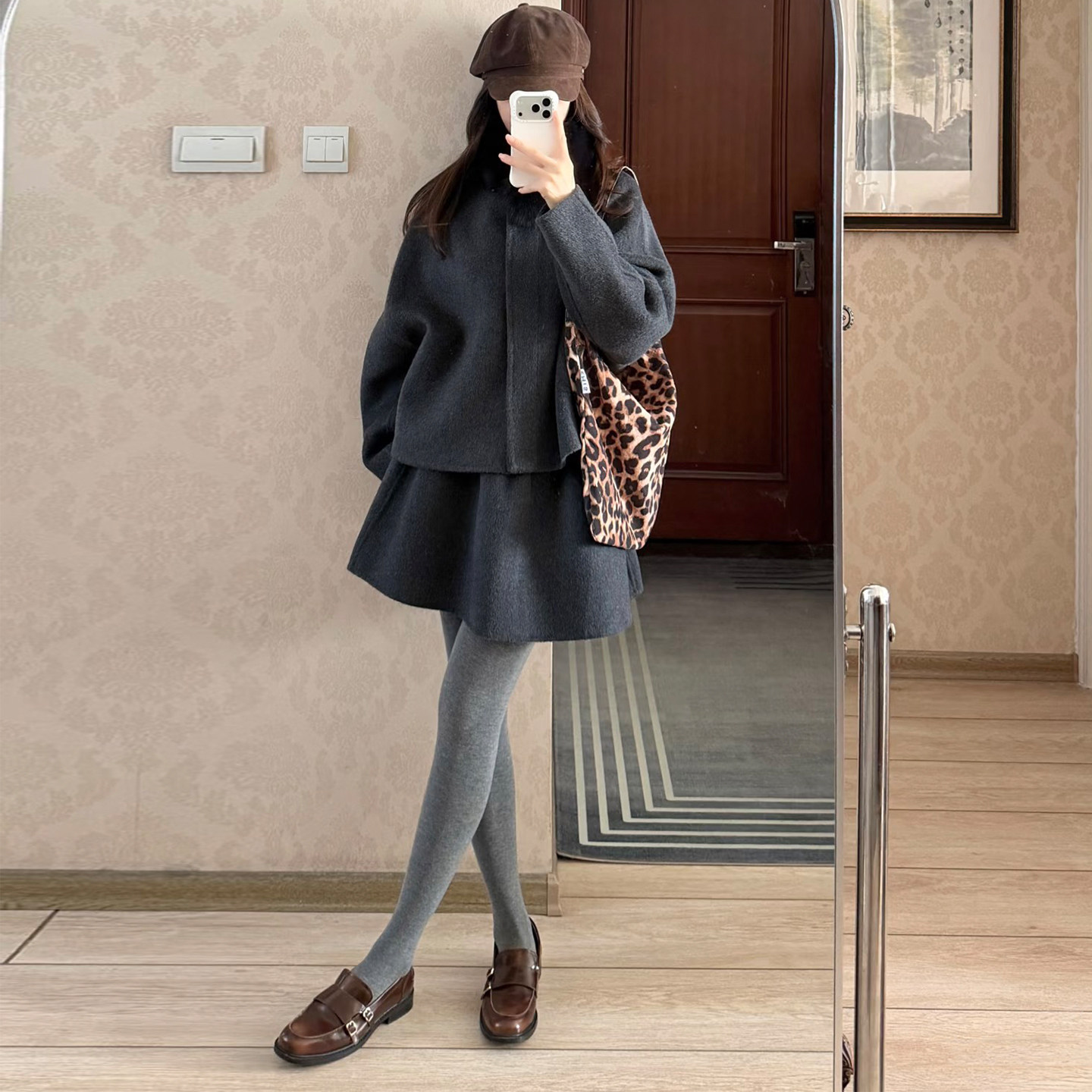 韩系灰色小香风呢子套装女秋冬毛呢外套花苞短裙两件套时尚千金风,淘宝优惠券,粉丝福利购,淘宝优惠卷