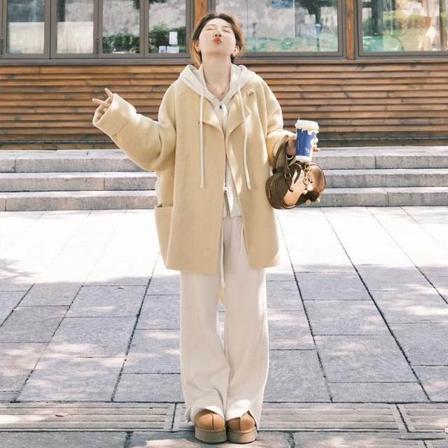 Mid-length loose cloak woolen coat