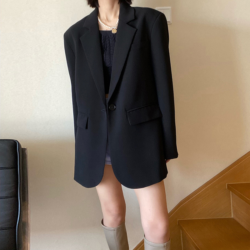 高级设计感女士黑色休闲小西装外套女2022春秋新款炸街小西服网红 - 图2