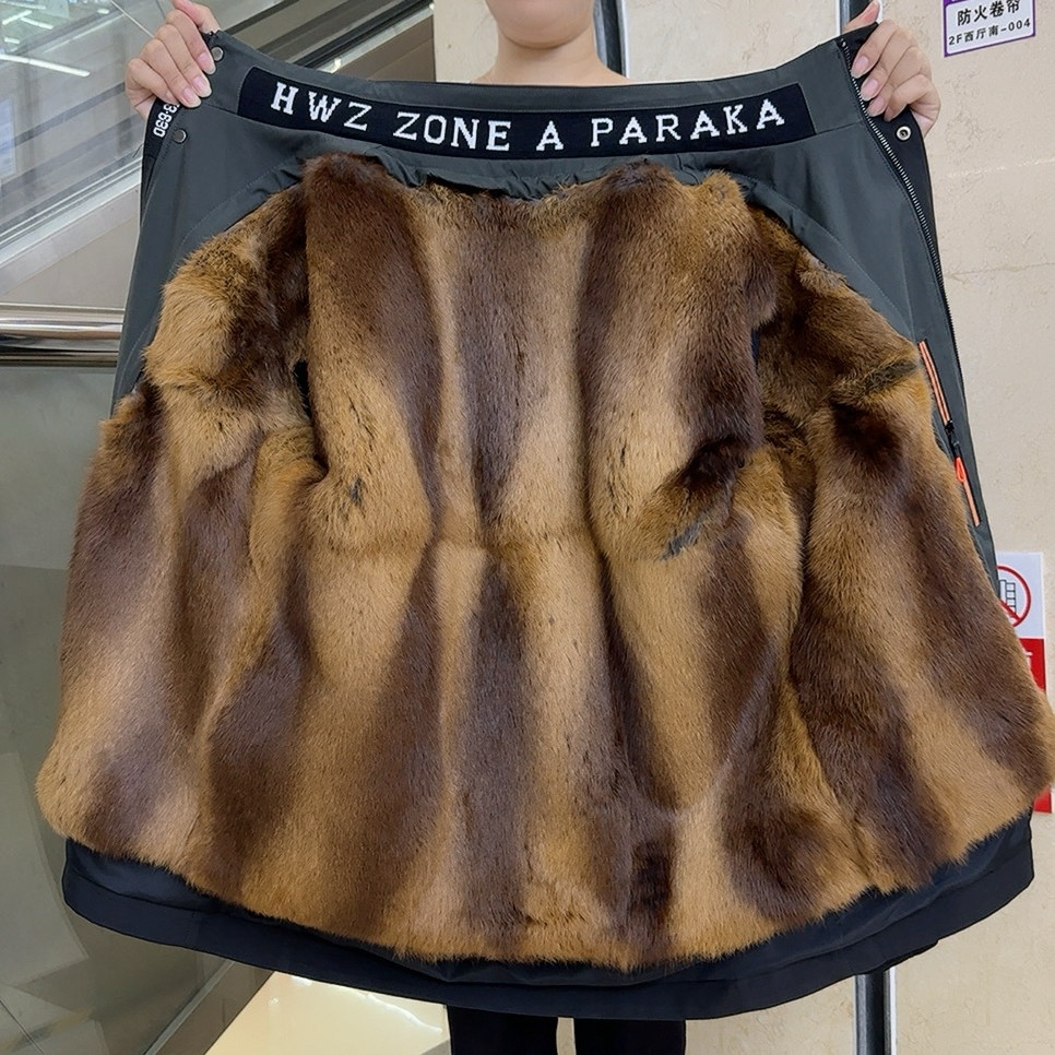 2025新款男士派克服仿青根貂兔毛可拆卸内胆真皮加厚冬男皮草外套 - 图1