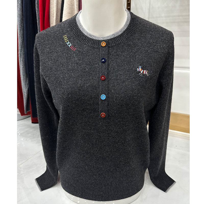 圆领羊毛衫女打底衫毛衣女款依卡璐洋气妈妈秋装2025新款针织小衫,淘宝优惠券,粉丝福利购,淘宝优惠卷