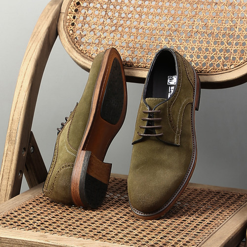 复古英伦风反绒皮德比鞋男真皮透气休闲皮鞋潮流男士百搭圆头皮鞋 - 图1