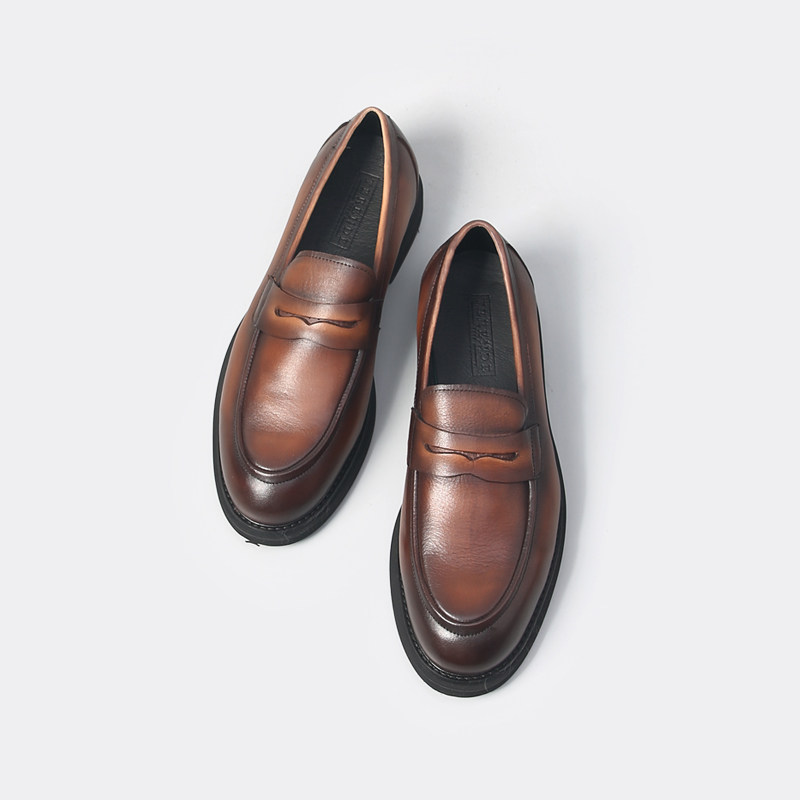 谁穿谁帅/英伦复古手工擦色韩版一脚蹬懒人真皮乐福鞋男豆豆鞋,淘宝优惠券,粉丝福利购,淘宝优惠卷