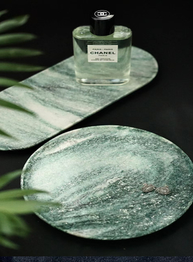 高档天然大理石托盘首饰香薰洗漱用品托盘玄关台面餐桌装饰摆件